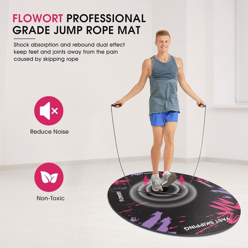 Flowort Cheete Jump Rope Mat Large Rubber Exercise Mat Indoor Outdoor Shock Absorbing Mat Non-Slip Oval Design for Floor & Rope Protection, Workout Mats for Home Gym Flooring - Image 2